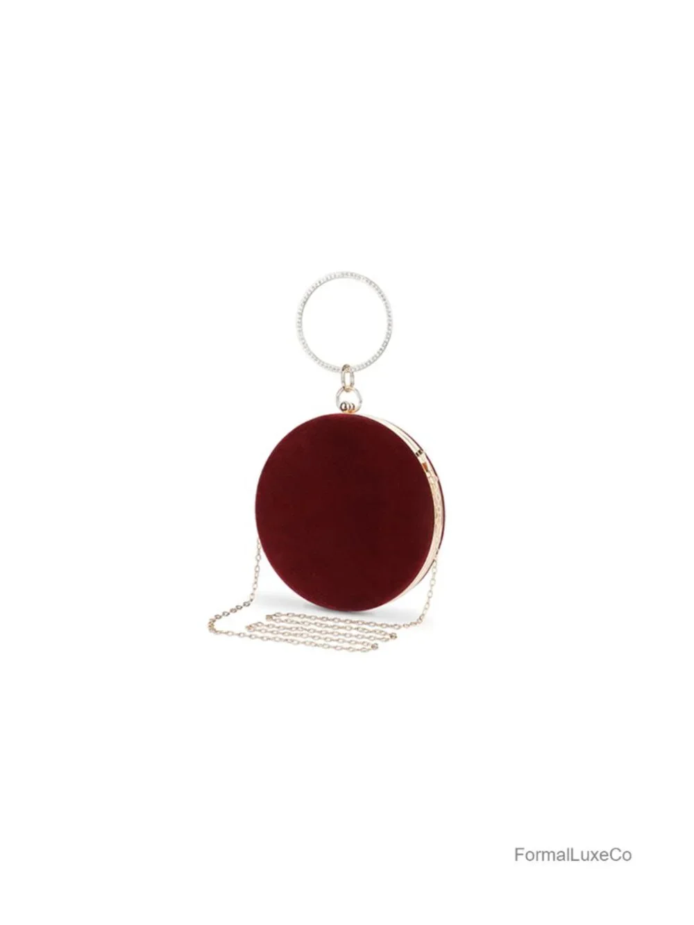 Round Velvet Clutch Purse Evening Bag Rhinestone Frame Wedding Party Handbag